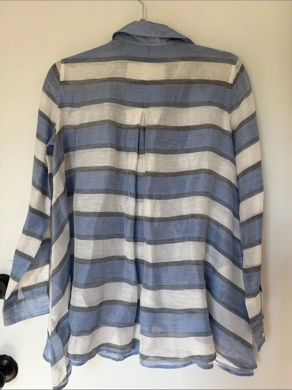 Lafayette 148 Stripe Button Down Shirt White Blue Linen silk long sleeve P - Picture 7 of 7